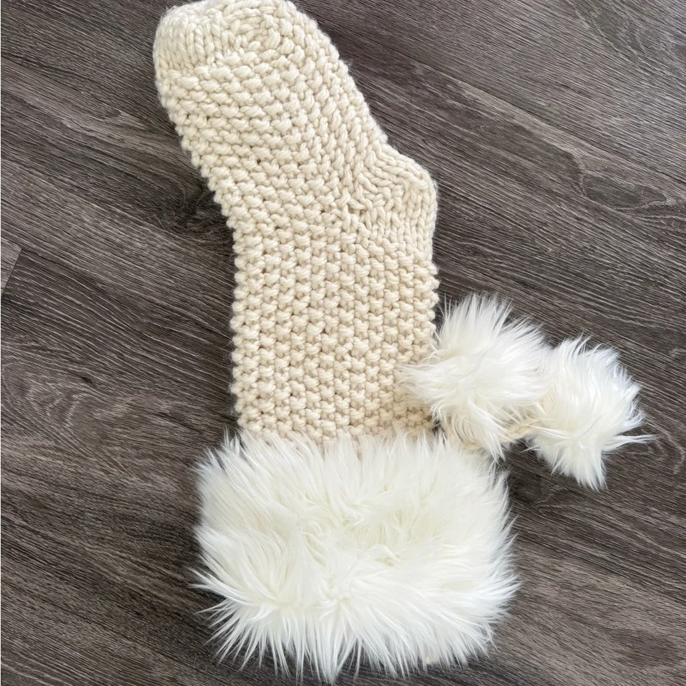 Pottery Barn Cream Faux Fur Stocking